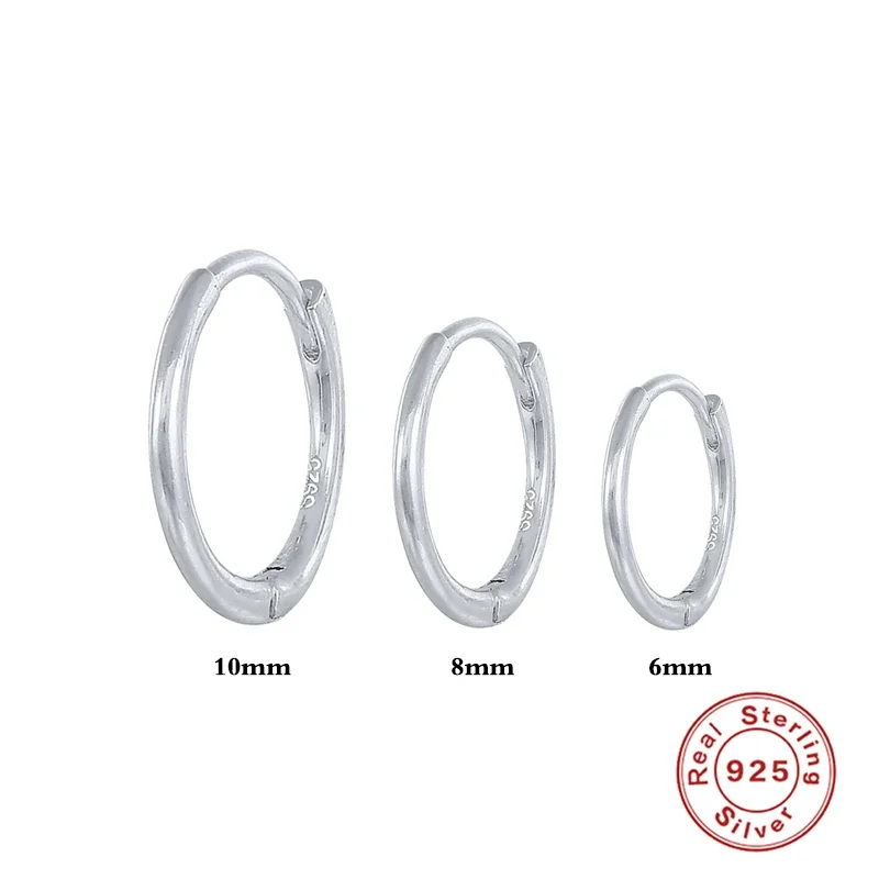 Aide 925 Sterling Silver Gold Smooth Hoop Earrings For Women Minimalist Second Hole Cartilage Hoop Jewelry 6/8/10mm 3 PCs/Set