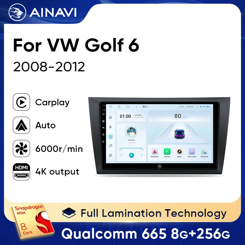 

Ainavi Car Radio For Volkswagen VW Golf 6 MK6 GTI 2008-2016 Wireless Carplay Android Auto Car Stereo Multimedia Player HDMI OUT
