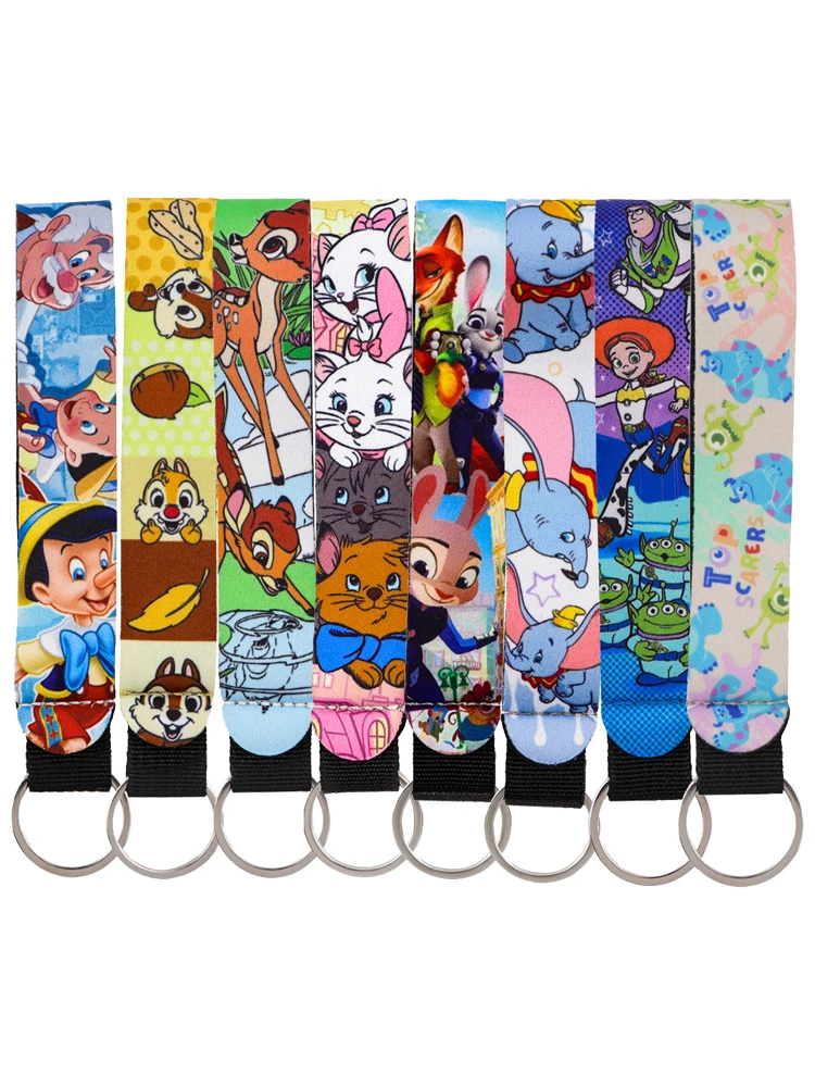 Porte-clés animaux mignons, dessin animé voiture moto, dragonne, lanière Anti-perte, accessoires de mode, cadeaux pour amis