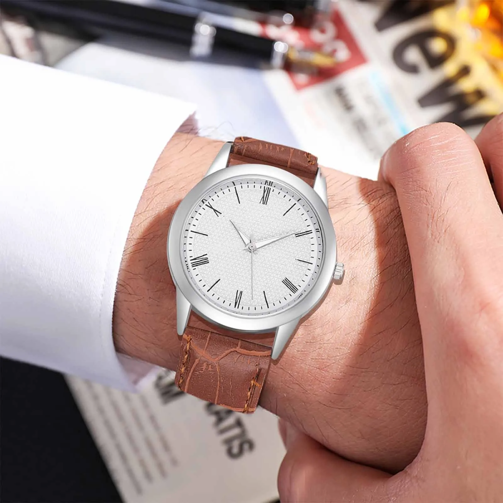 

Fashion Casual Men'S Watches Simple Round Digital Dial Men'S Quartz Watch Leather Band Men'S Wristwatch Kol Saati Erkek