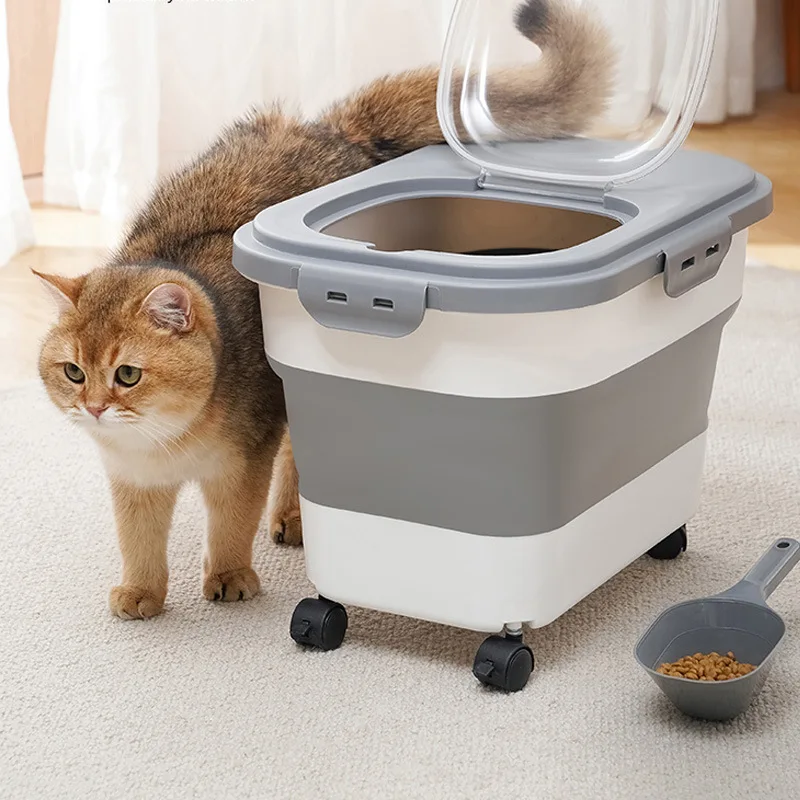 33LB Collapsible Cat Dog Food Storage Container Folding Pet Food Moisture Proof Box Dog Snack Container With Clear Lid Pet Box