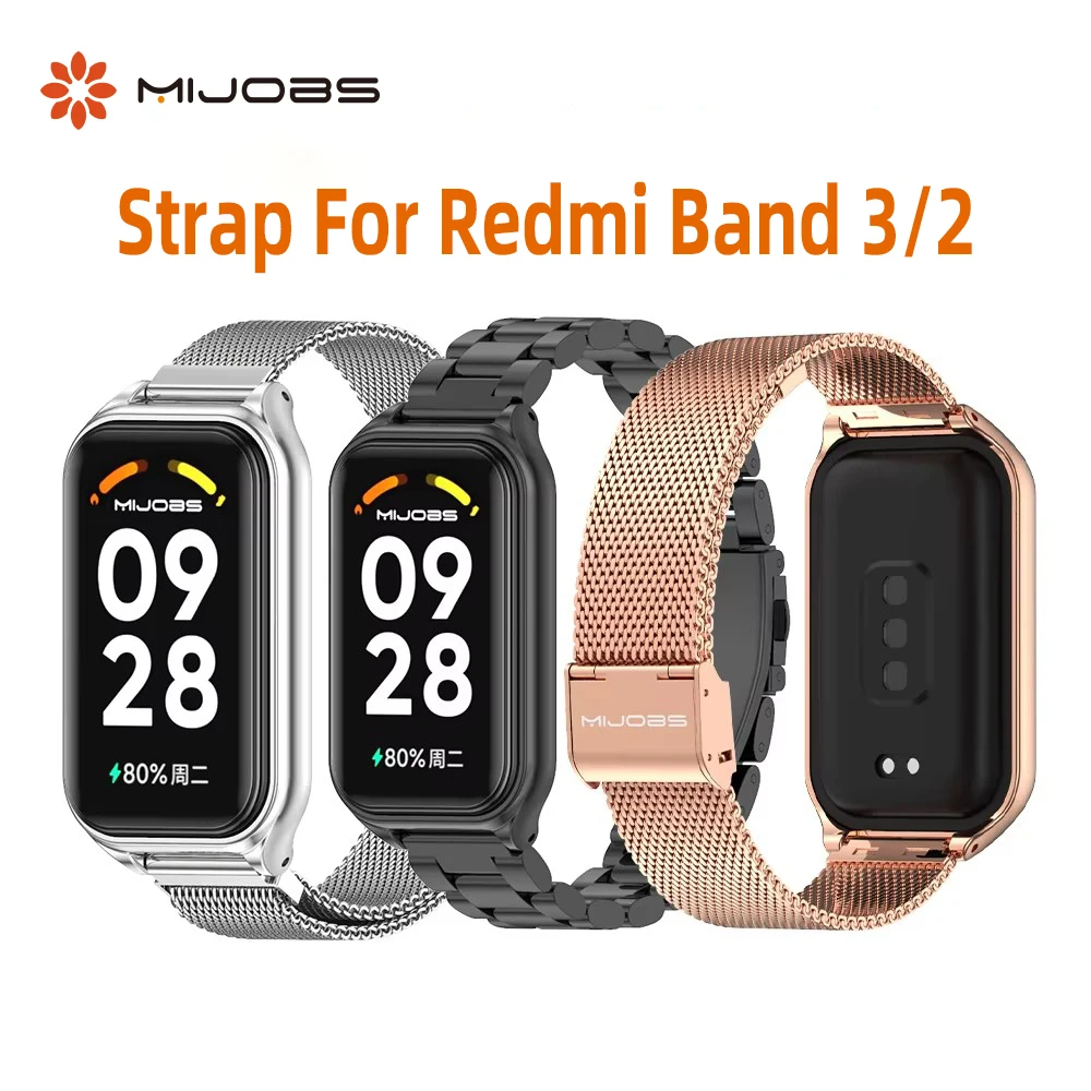 Correa de Metal para reloj inteligente Redmi Band 2, pulsera de acero inoxidable Compatible con mi Band 8 Active