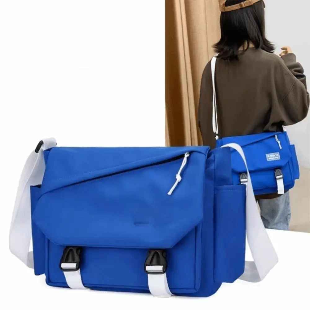 

Durable Large Capacity Nylon Messenger Bag Multi Pocket Sling Crossbody Bag Solid Color Flip Cover Mailman Bag Men