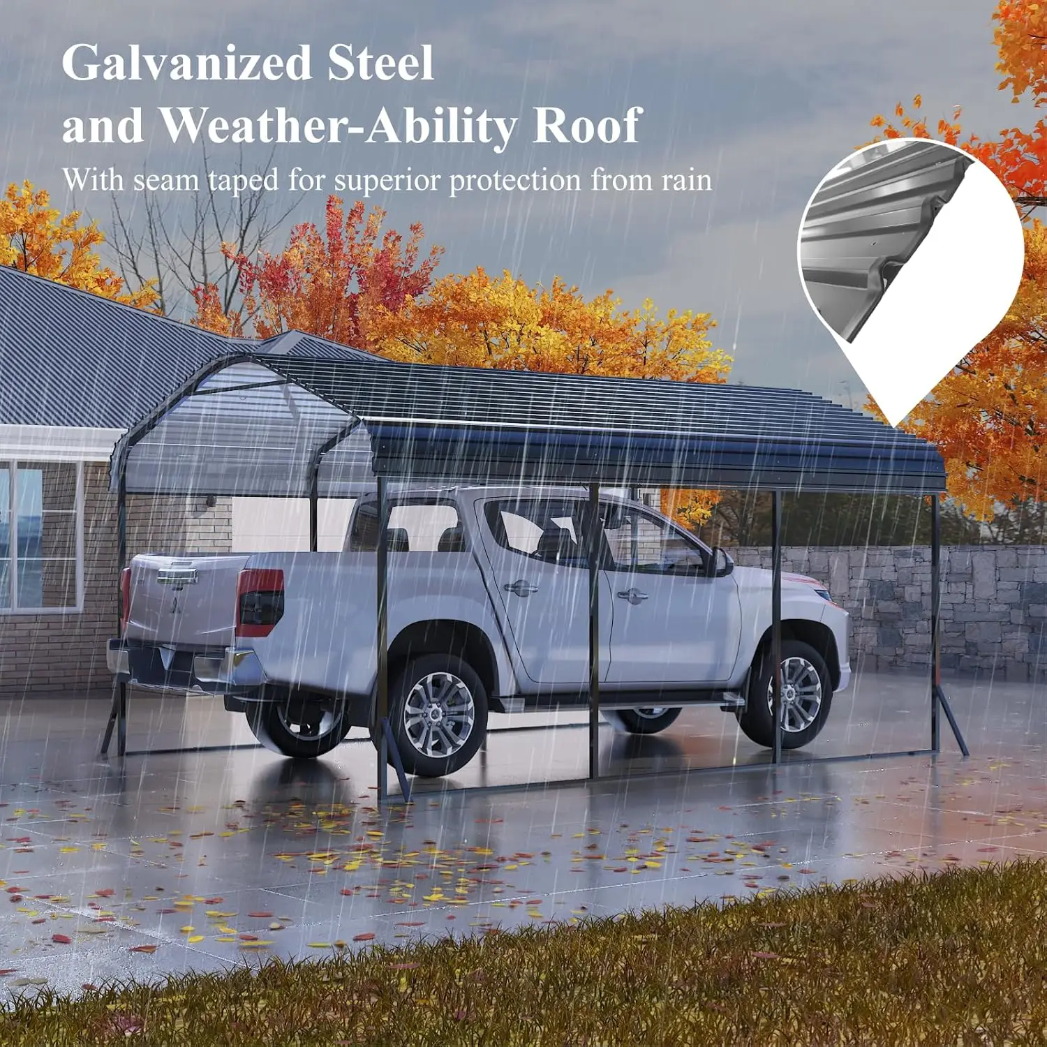 Carport de Fédération en Métal avec Base Améliorée et Structure de Cadre de Pompage, Transport, Modifications, Galvanisé, 10x15