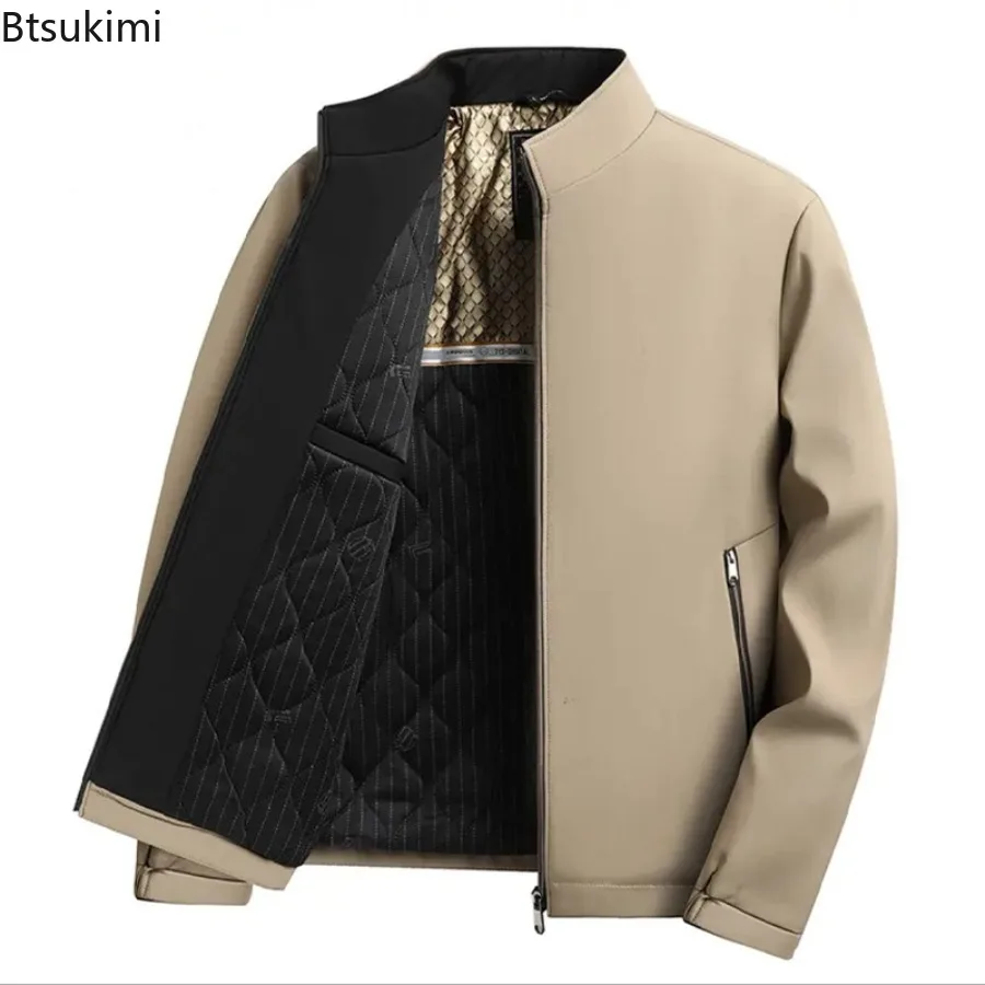 

Autumn Winter Men's Business Casual Parkas Jackets High-quality Middle-Aged Elderly Men Stand-up Collar Warm Cotton-padded Coats
