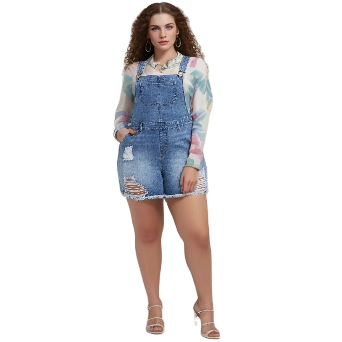 Fashion Women Summer Playsuit Overalls Streetwear Denim Rompers Female Casual Loose Jumpsuit Women Pockets Hole Playsuits