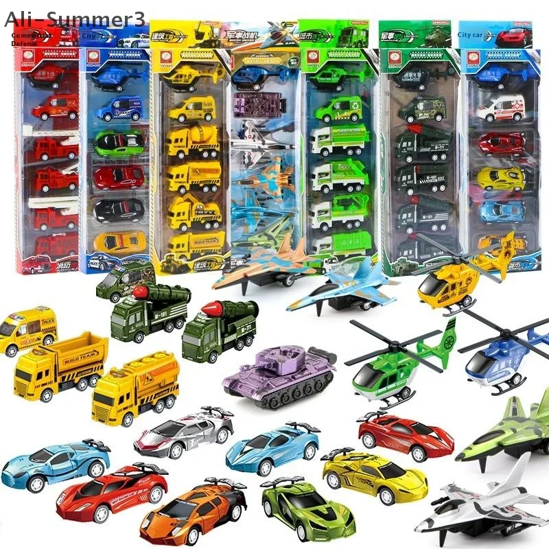 4/6Pcs Pull Back Engineering Vehicle Boys Toys Kids Toy Car Inertia Sanitation Truck Models For Children Ideal Gifts