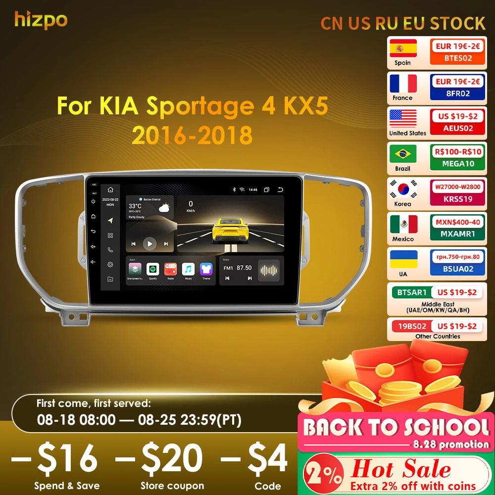 Hizpo For KIA Sportage 4  KX5 2016 - 2018 Car Radio Multimedia Player Navigation 2 Din Android 2din Autoradio CarPlay Stereo 4G