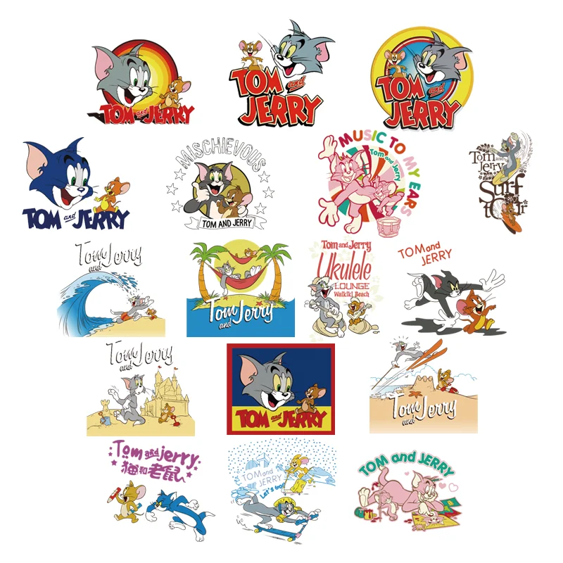 Hot Funny Tom and Jerry self-adhesive fusible clothing patches stripes appliques vinyl stickers