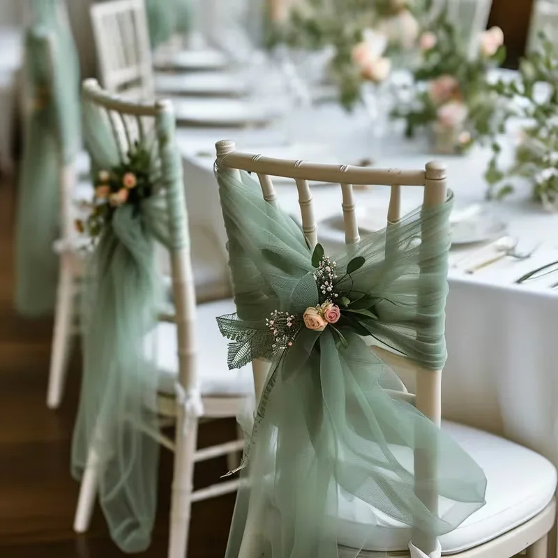 10/50Pcs Wedding Tulle Chair Sashes for Wedding Ceremony Banquet Bridal Party Home Decorations Outdoor Stairs Decoration 6