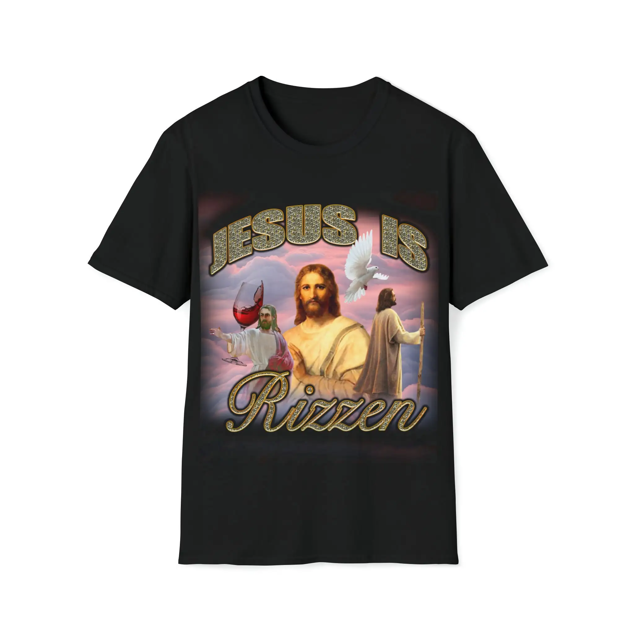 تي شيرت برسومات مضحكة من Jesus Is Rizzen مريح وناعم يسمح بمرور الهواء عصري عصري ملابس هيب هوب للرجال تي شيرت رجالي