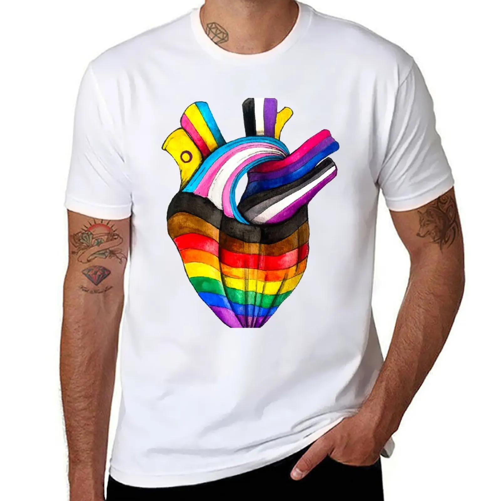 

Pride Flag Heart T-Shirt t shirt man plain cotton t shirts high quality T-Shirt