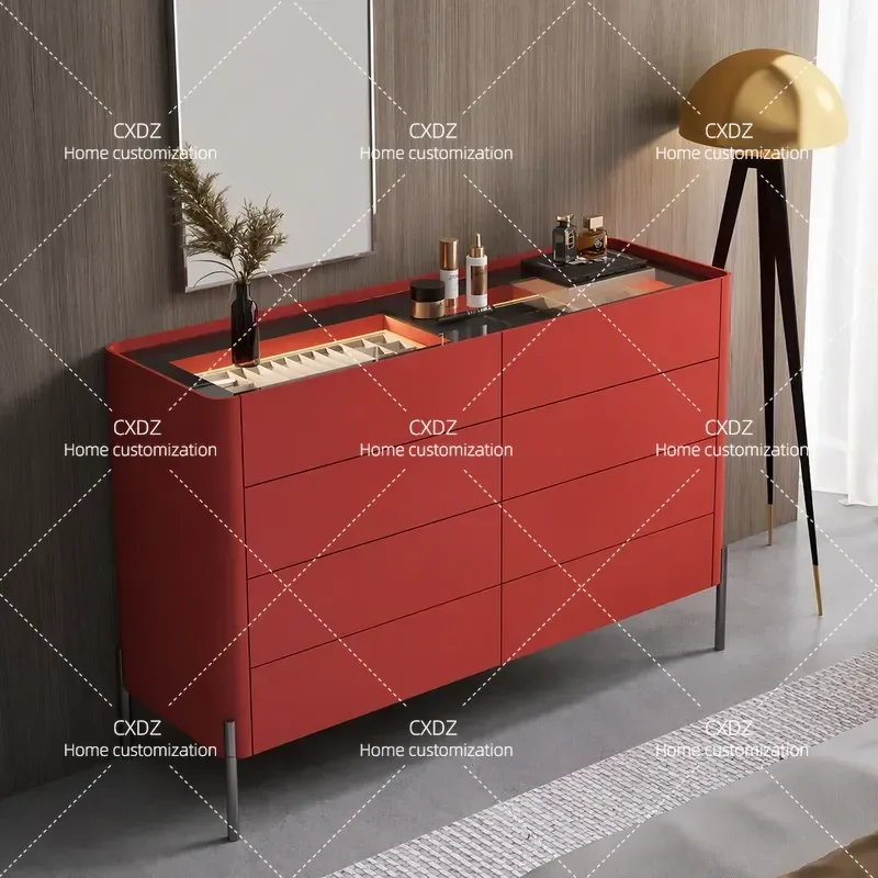 Italian Minimalist 8 Drawer Cabinet Light Luxury Modern Simple Multi Functional Storage Solid Wood Entryway Partition Console