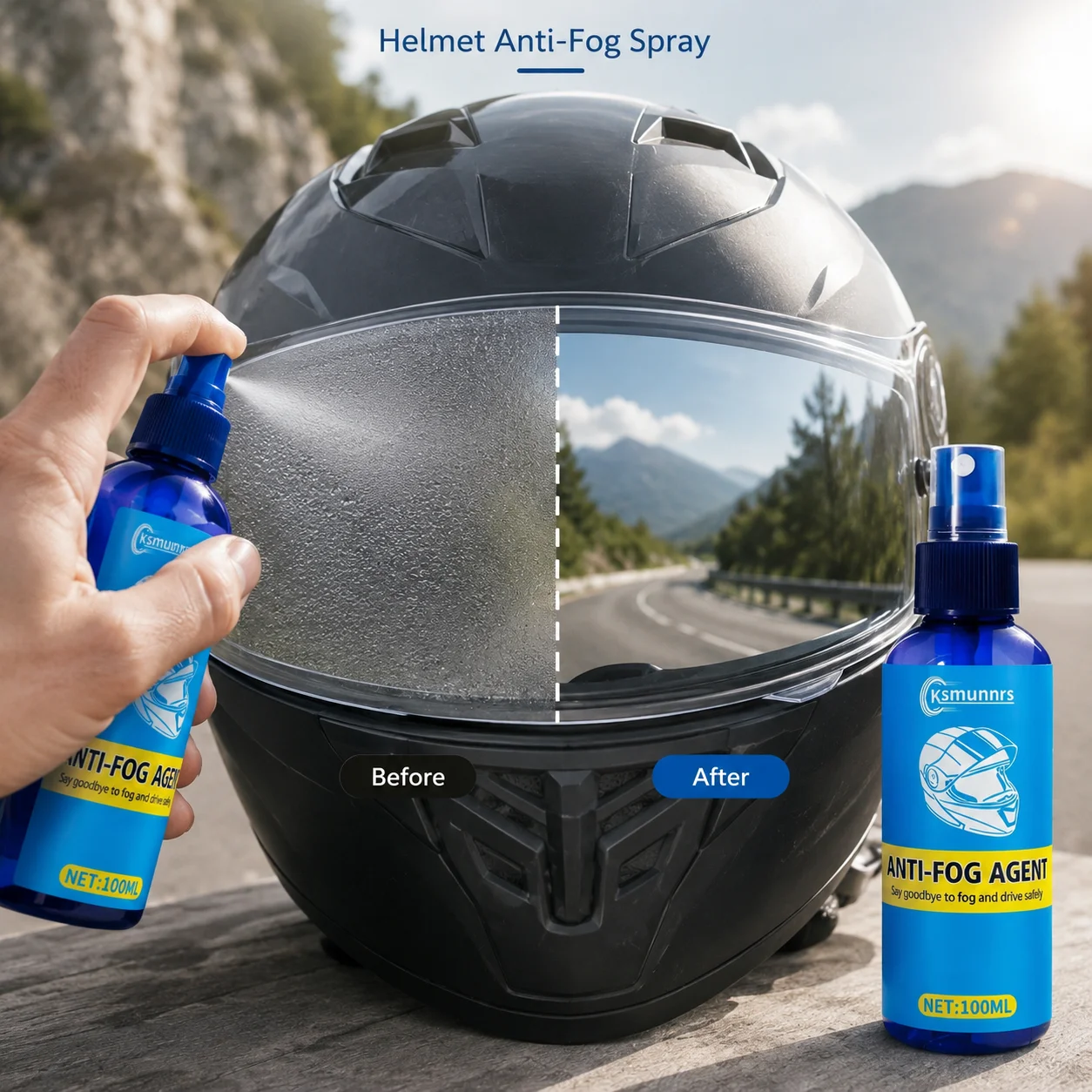 Motorcycle Helmet Anti-Fog Spray, Nano Anti-Mist Coating for Helmet Visors, Car Windshields and Mirrors, Long-Lasting Clear Visi