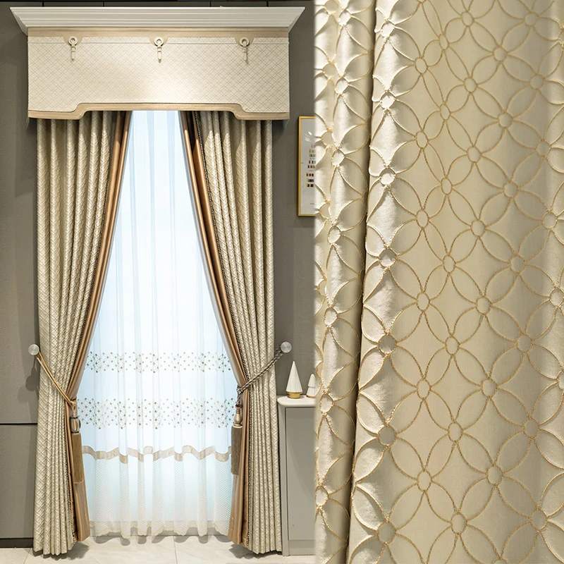 Custom curtain luxury Northern Minimalism French lattice thick texture bedroom blackout curtain tulle valance drape M1521