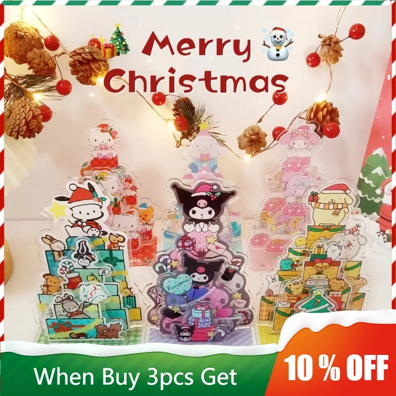 

Hello Kitty Christmas SeriesTriple Insert Stand Desktop Accessory Kuromi Cute Acrylic Figure Stand My Melody Pink Fans Gifts