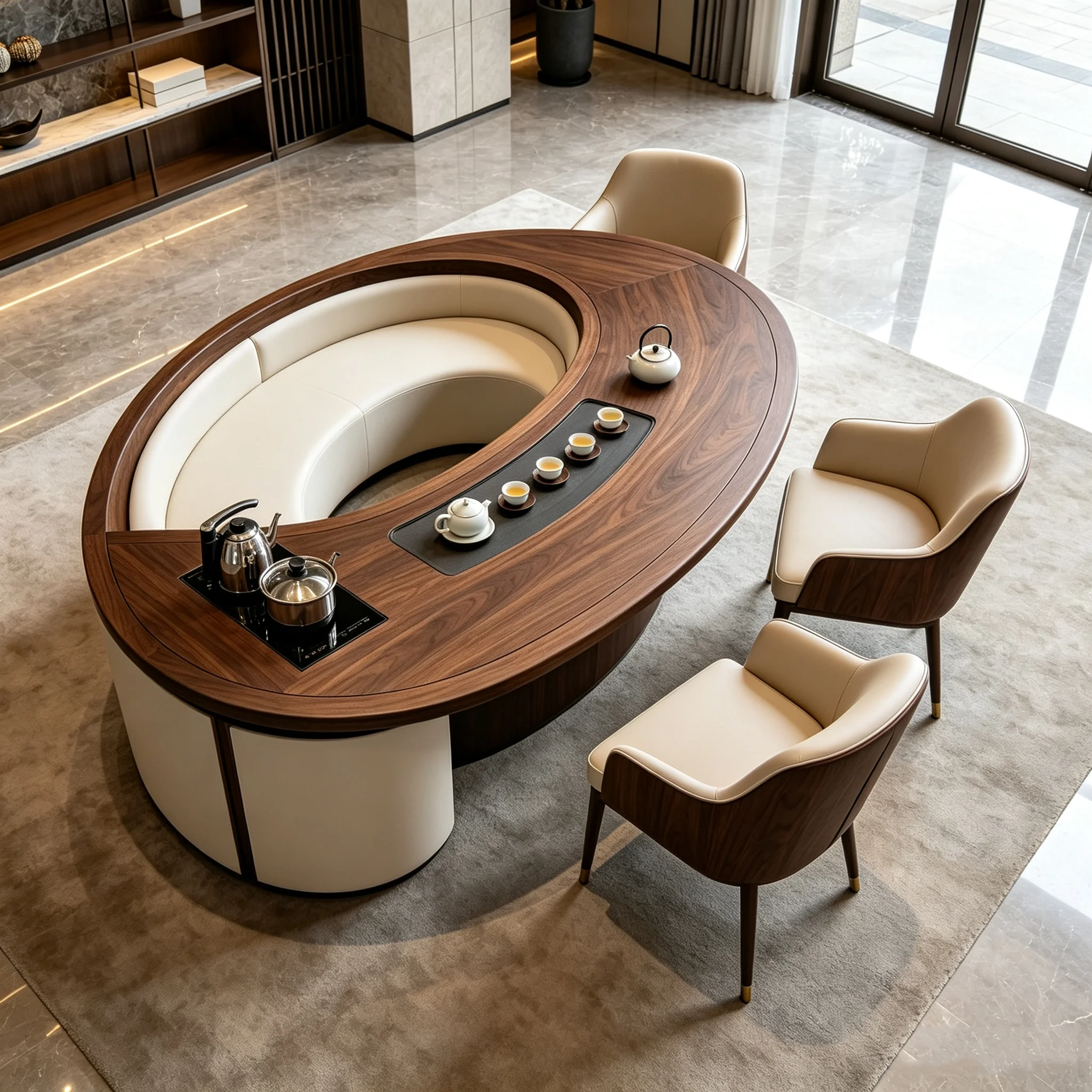 Black walnut solid wood tea table creative high-end clubhouse reception tea table