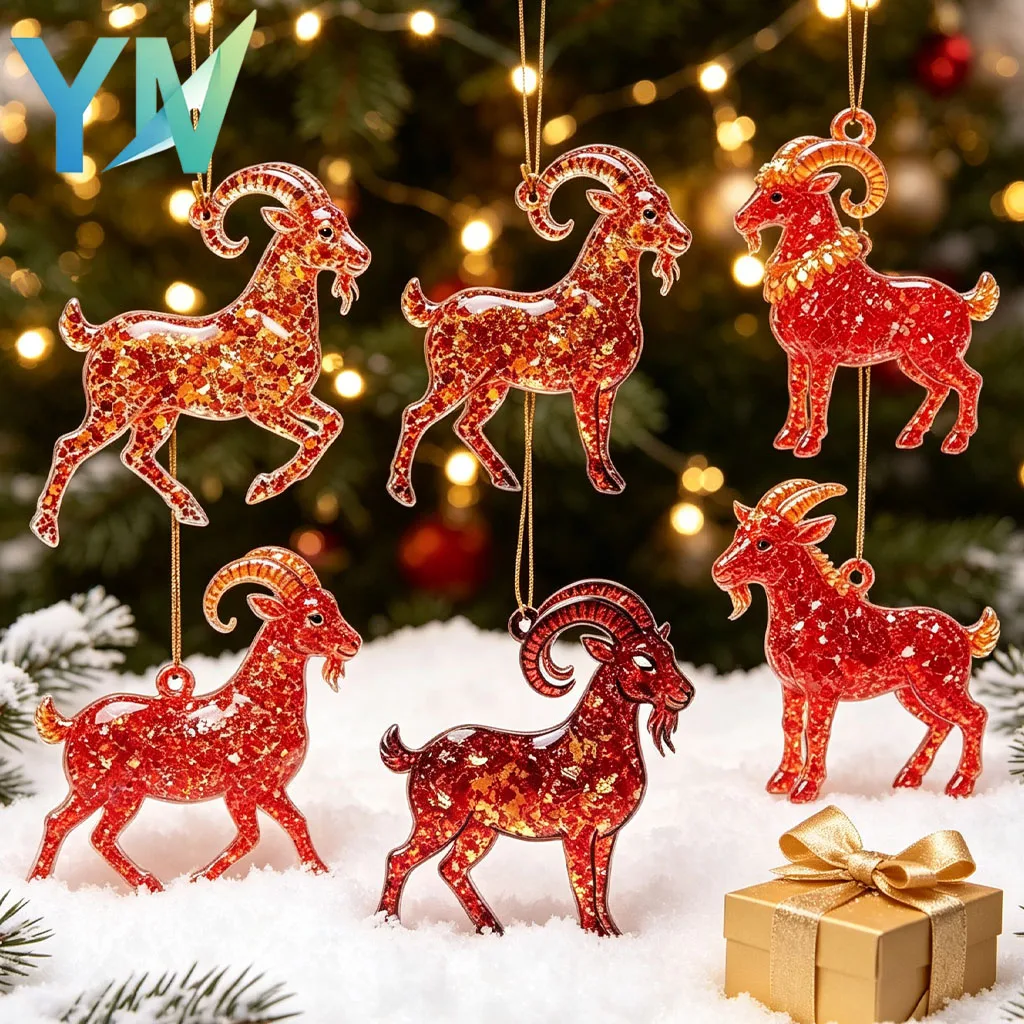 1-40PCS Glossy Lightweight Acrylic Zodiac Sheep Charm Hanging Tag for Christmas Tree Room Decor Present Friends Celebration