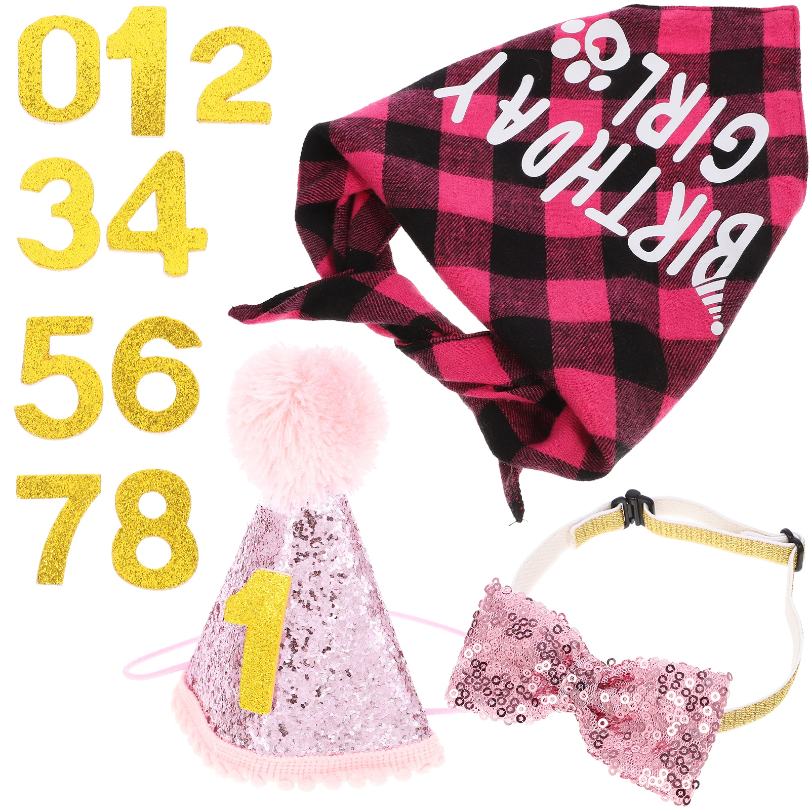 

1 set Cat Birthday Hat with Cute Pink Bib for Pet Birthday Party Decorations Polyester Costume Dog Outfit Kitten Accessory