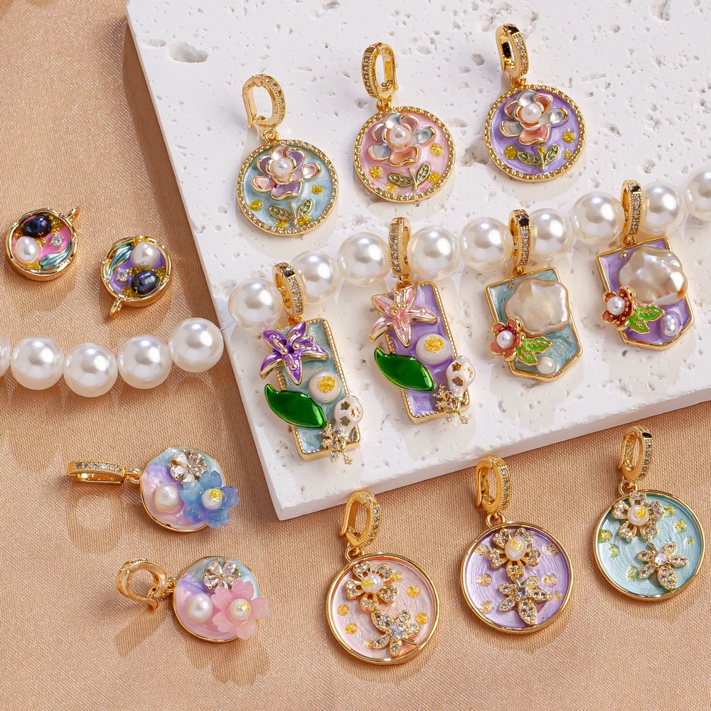 

Monet Garden Oil Painting French Flower Pendant Baroque Disc DIY Universal Buckle Fashion Necklace Pendant