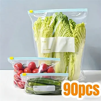 10-90pcs Fresh-keeping Storage Bags Zipper Sealed Food Bags for Fruits Grains Vegetables Meat Leakproof Freezer Storage Access 1