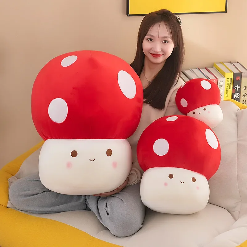60cm Cute Simulated Mushroom Plush Toy Stuffed Soft Lifelike Plant Kawaii Shiitake Mushroom Doll Toys for Kids Girls Gift Deco