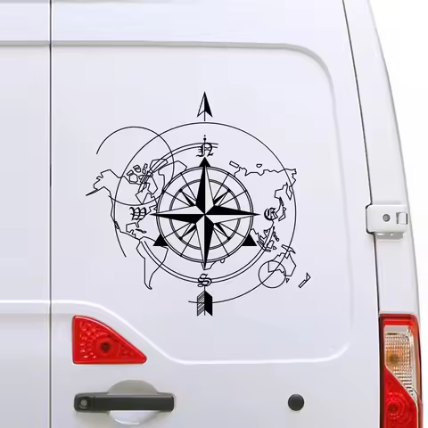 Car Compass World Map Wall Sticker For Camper Van Motorhome Decoration Caravan RV Camping Decor Decal Auto Tuning Accessories