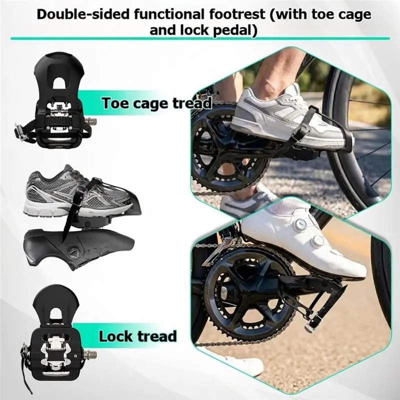 Superior-SPD Dual Function Bike Pedals Mountain Bike Toe Clip Pedals Convertible Cleat Bike Pedals With Toe Straps