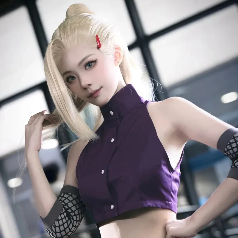 AIAI 2025HOKAGE NINJA Yamanaka Ino Cosplay With Clip Ponytail Synthetic Long Straight Anime Coser Cute Girl Wig Hallowee view 3
