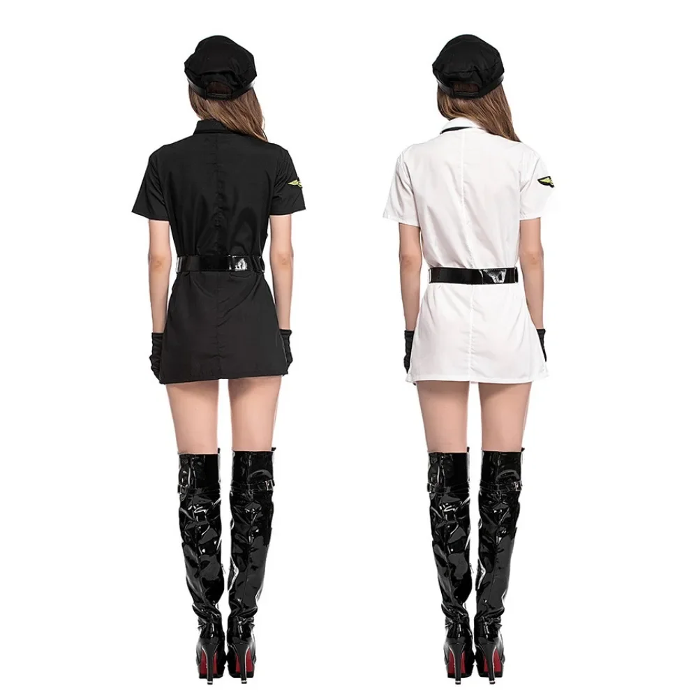 Disfraz de capitán piloto para mujer, Vestido camisero corto Sexy para mujer, conjunto de uniforme DS para espectáculo de baile en club nocturno, Halloween