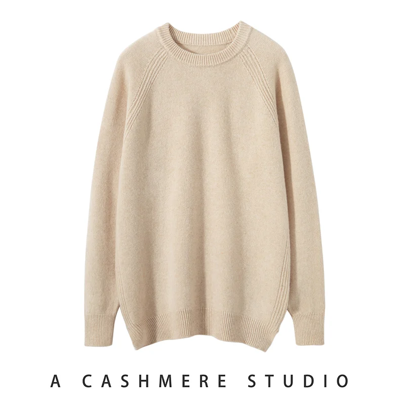 2025 Men's Sweater Pullover Long Sleeved Autumn Winter 100% Pure Wool Loose Round Neck Solid Thickened Warm Simple Casual Tops