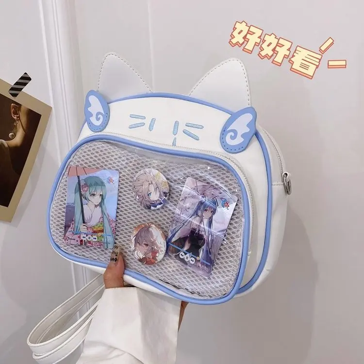 Manga Cat Simple Commuter Color Contrasting Zipper Compartment Cute Large Capacity Handheld Cross Shoulder Bag Woman