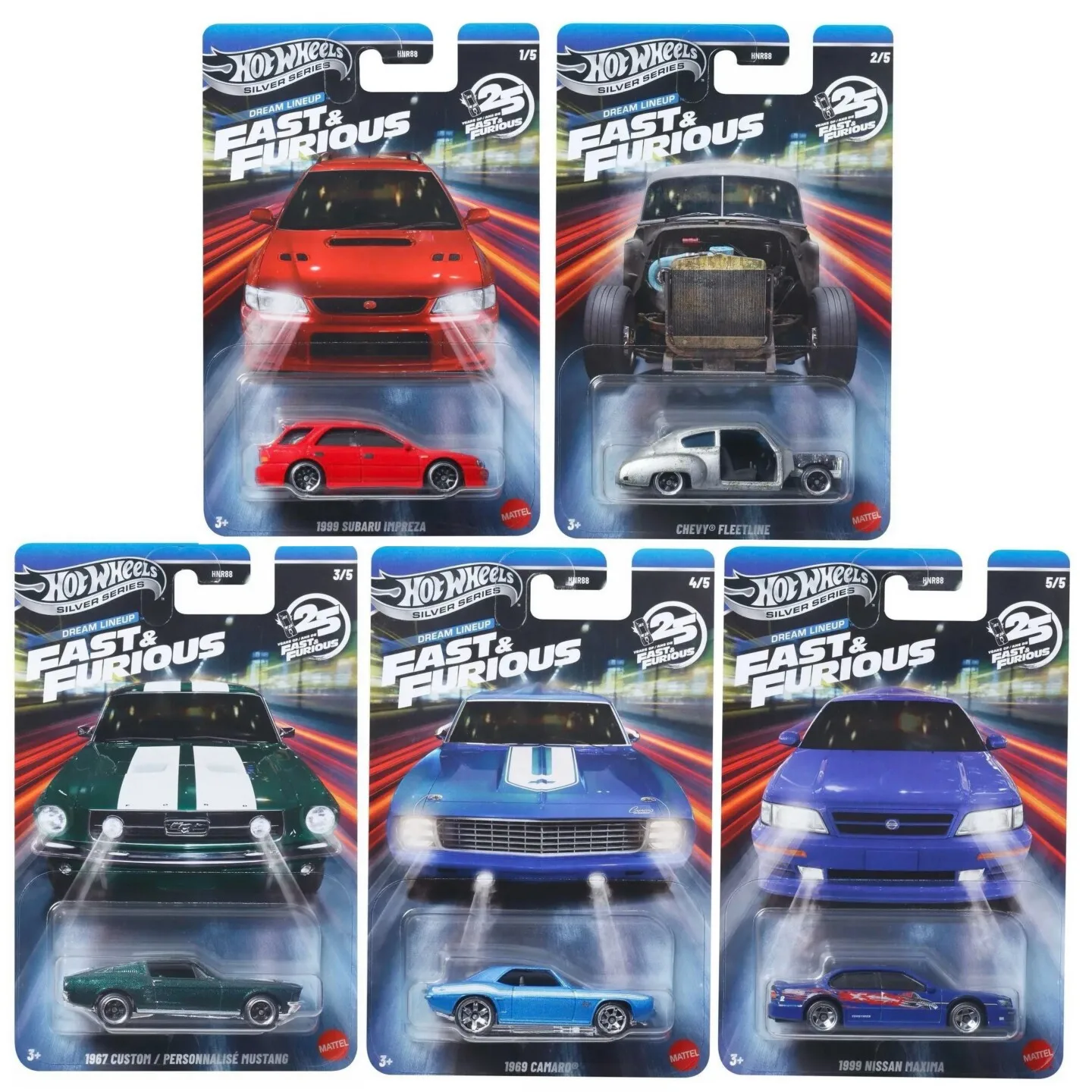 

Hot Wheels Cars FAST & FURIOUS 1999 SUBARU IMPREZA 1999 NISSAN MAXIMA 1/64 Metal Diecast Toy Vehicles HNR88