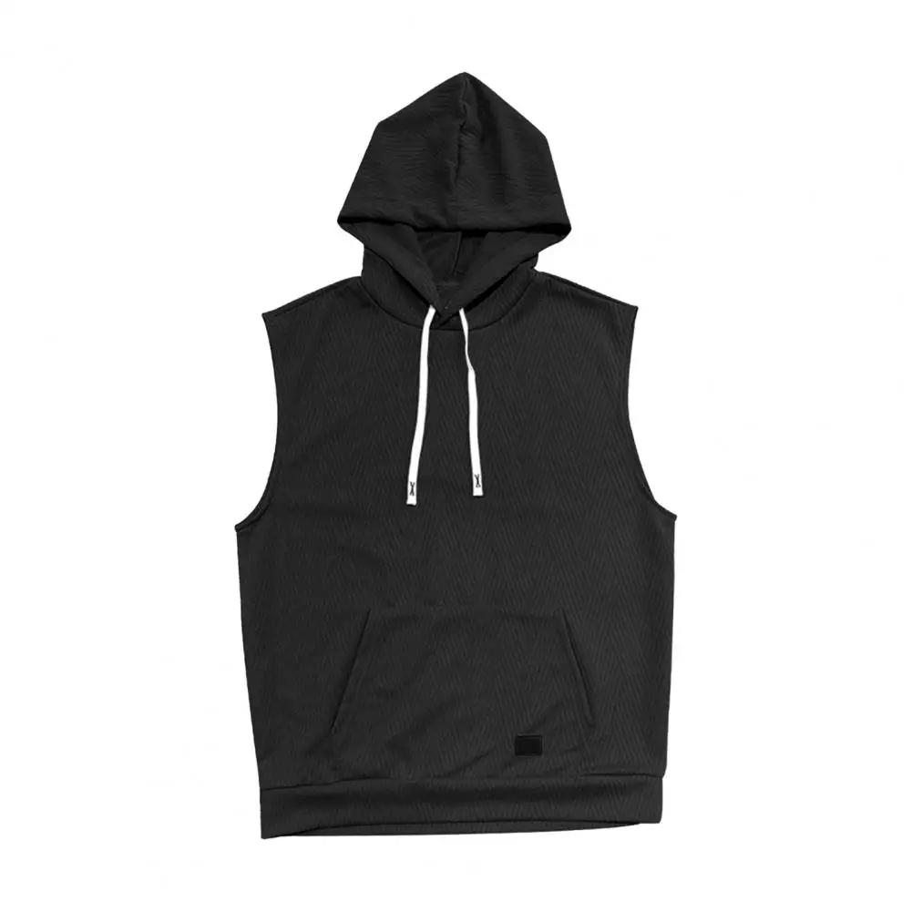 Men Casual Sleeveless T-shirt Men Hooded Vest Men's Casual Hooded Knitted Vest with Front Pocket Large Pockets for Fitness