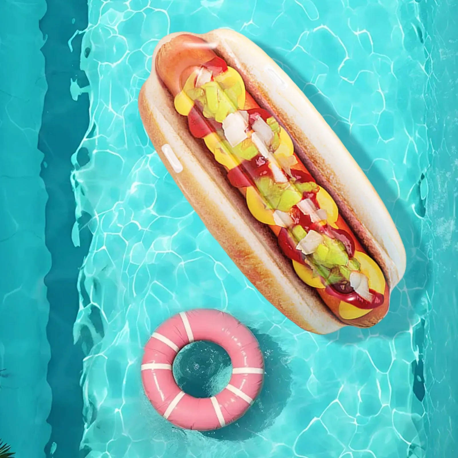

Giant Hot Dog Inflatable Pool Float - Fun Summer Lounge Bed for Adults & Kids, Swimming Party Decoration with 2 Holders