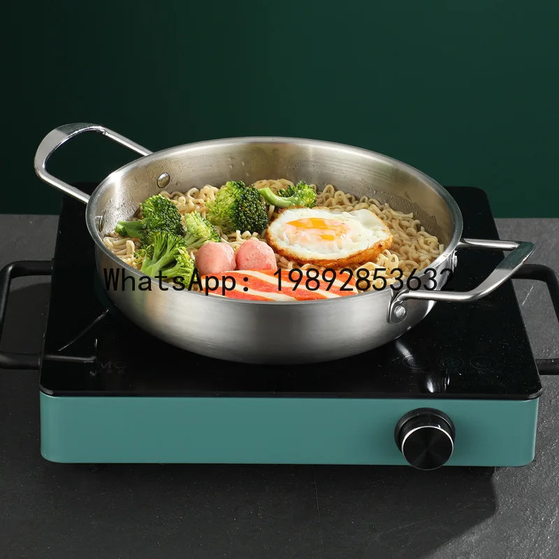 Olla de acero inoxidable para mariscos con doble asa y base plana, olla para alimentos secos, para pollo frito, patatas fritas, cangrejos de río, plato para ramen dorado