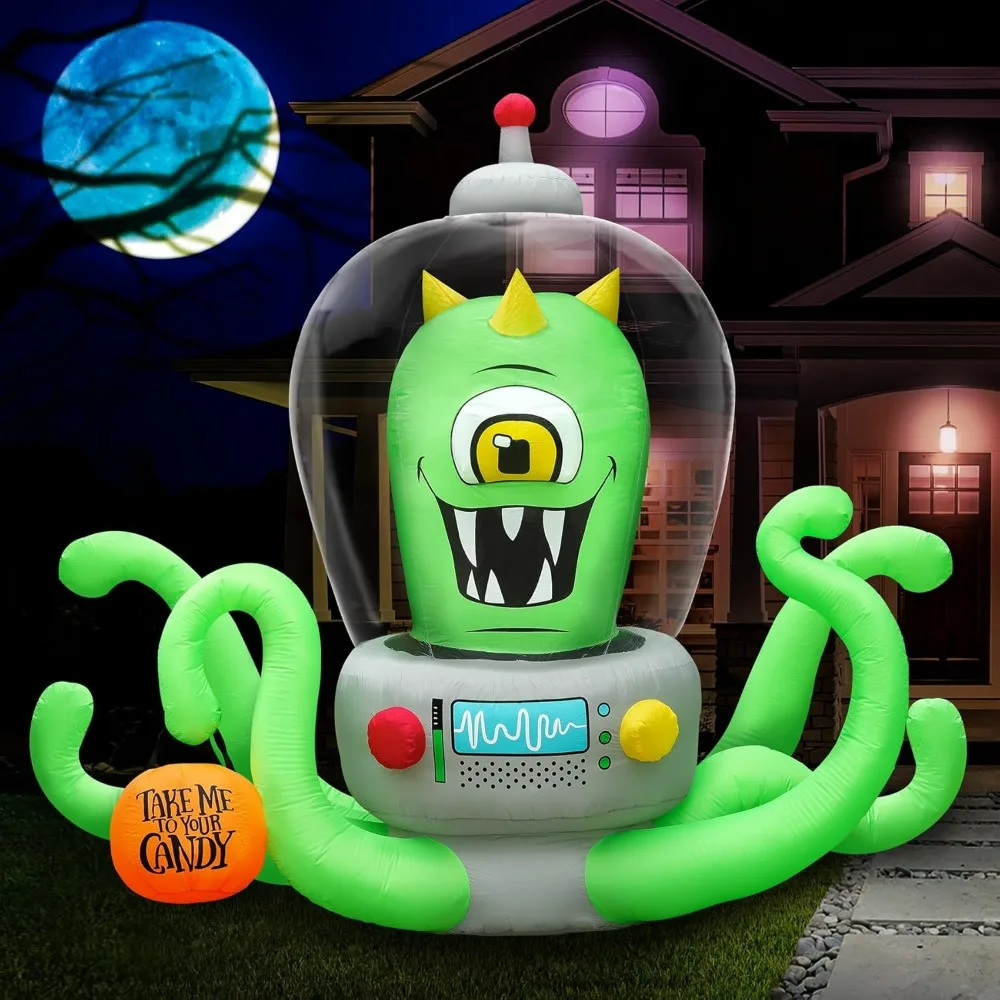 

Halloween Inflatables Trick or Treat Alien, Inflatable Yard Decorations with LED, Large Inflatable Outdoor Halloween Decorations