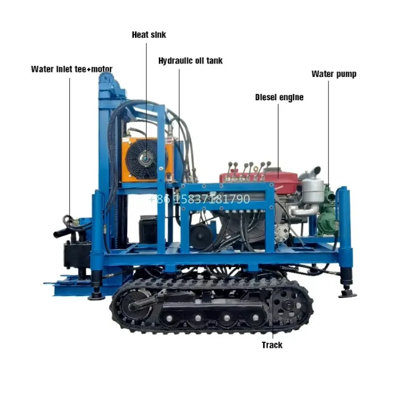 100m 120m 150m Portable Water Well Drilling Rig Diesel Engine Underground Borehole Drilling Rig Water Pumping Wheels Drill Rig