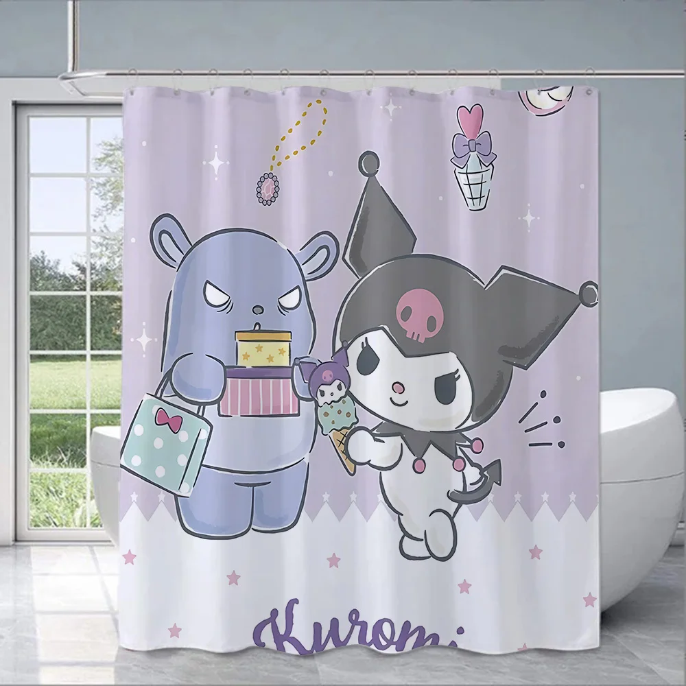 Cute Kuromi Shower Curtain Waterproof Polyester Fabric Paint Colorful Bath Curtains Home Bathroom Decor Curtain With Hook