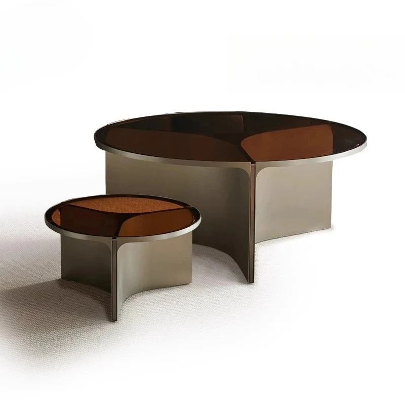 

Stainless steel glass coffee table Italian minimalist living room premium coffee table modern large flat coffee table