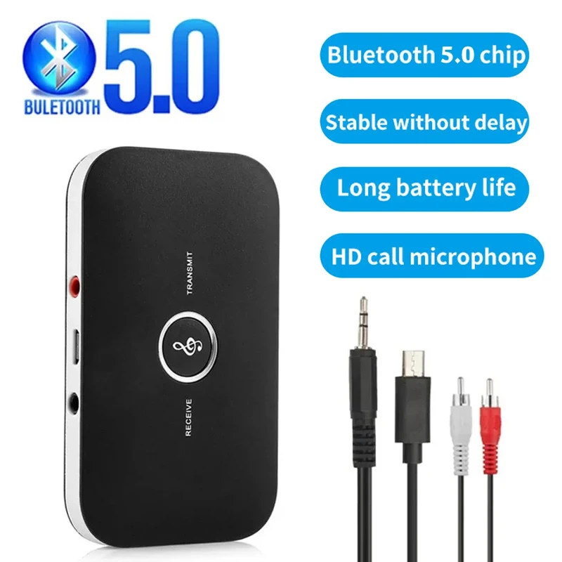 B6 Bluetooth 5.0 Audio Transmitter Receiver Wireless Adapter USB Dongle 3.5mm AUX RCA for TV PC Headphones Home Stereo Car Audio