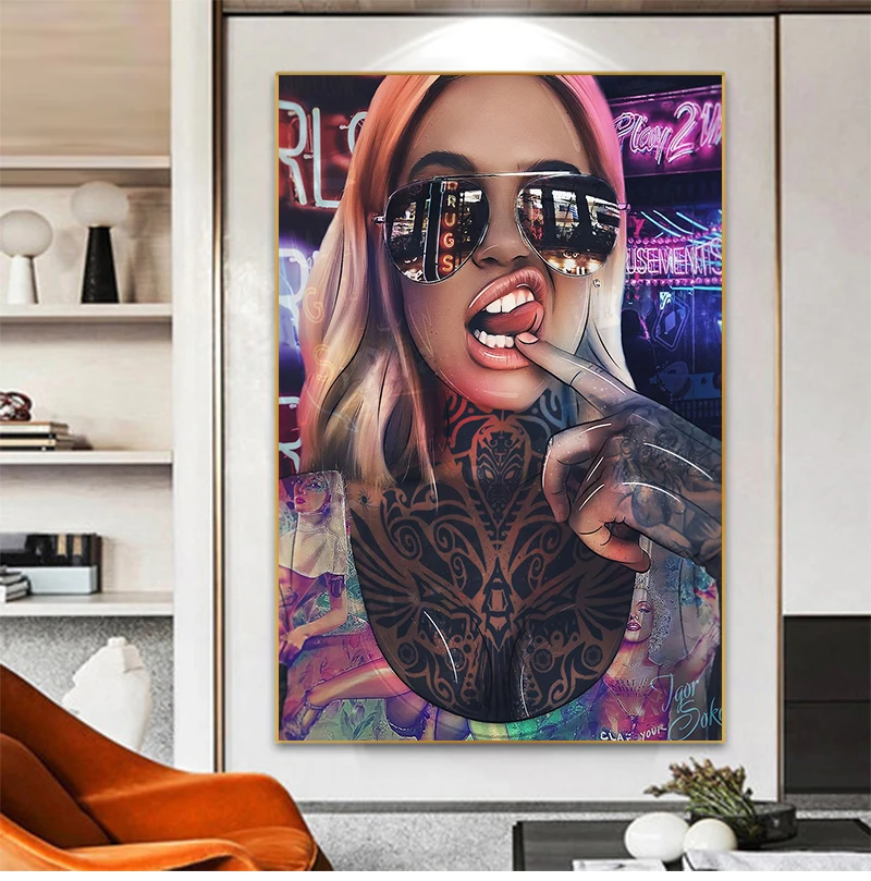Paintings Graffiti Tattoo Woman Wall Art Canvas Posters and Prints Picture Cuadors for Living Room Abstract Sexy Bad Girl