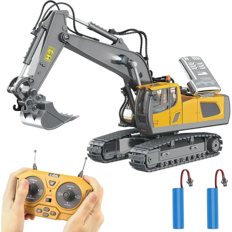 Excavadora de juguete con Control remoto para niños de 6 a 12 años, los mejores regalos de cumpleaños para juguetes de construcción RC de 47 8 9 10 11 años con pala de Metal