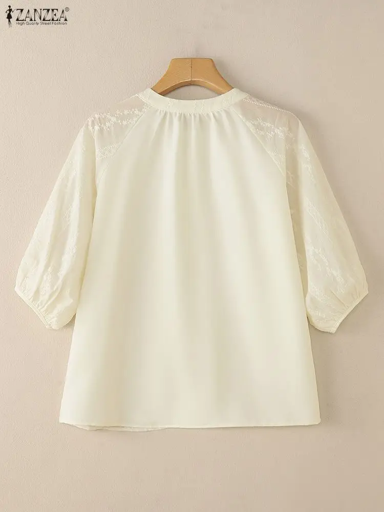 Elegant Shirts 2025 ZANZEA Summer Embroidered Blouse Women Casual O Neck Half Sleeve Work Blusas Loose Chemise Button Tops Tunic