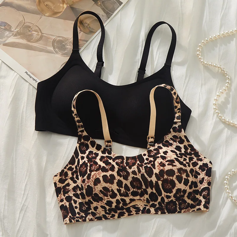 Women Leopard Printed Bras High Impact Underwire Support Plus Size Full Figure Pad Sports Bra Workout Underwear Bralette