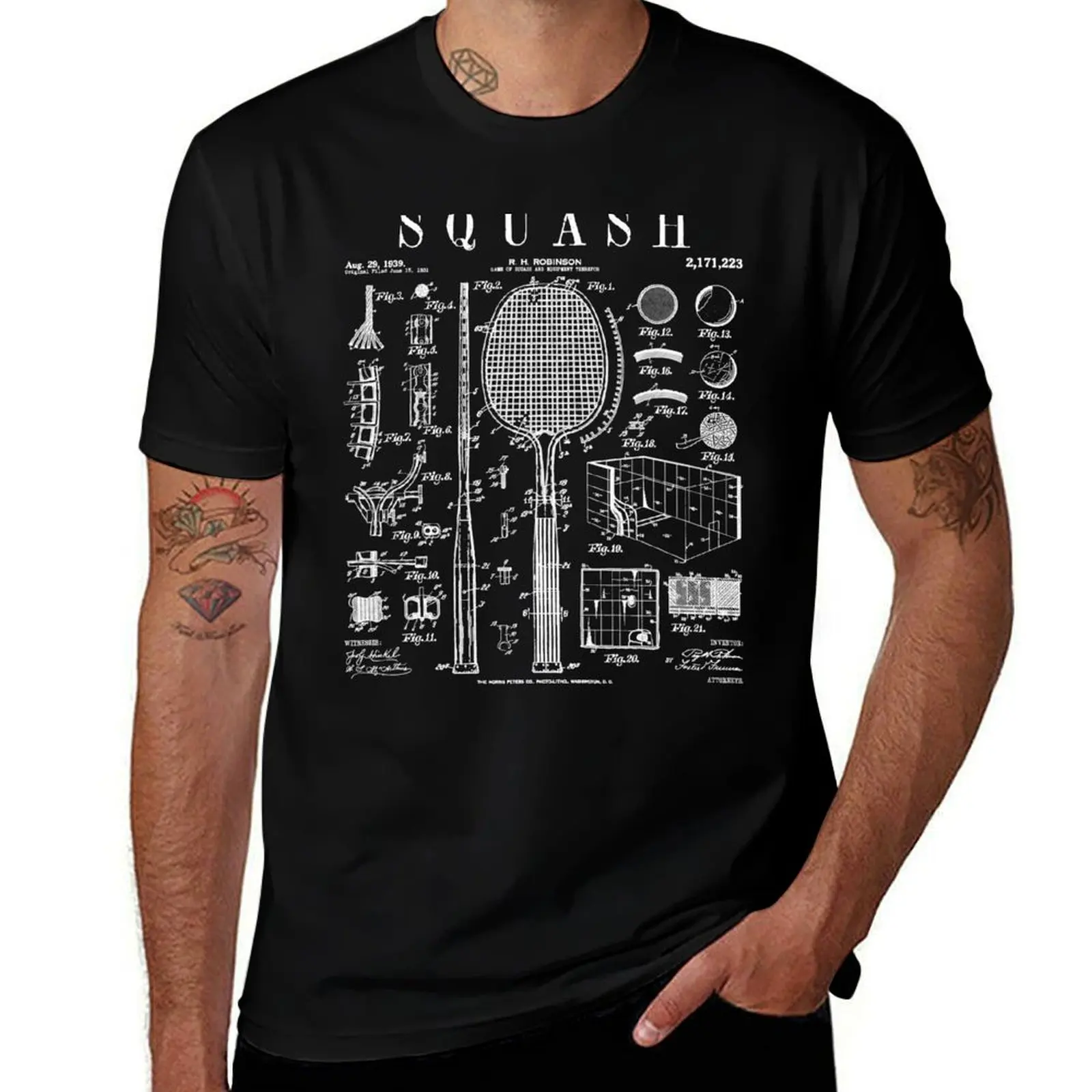 

Squash Player Ball Court Racket Sports Vintage Patent Print T-Shirt luxury t-shirt custom shirt t shirts for men graphic