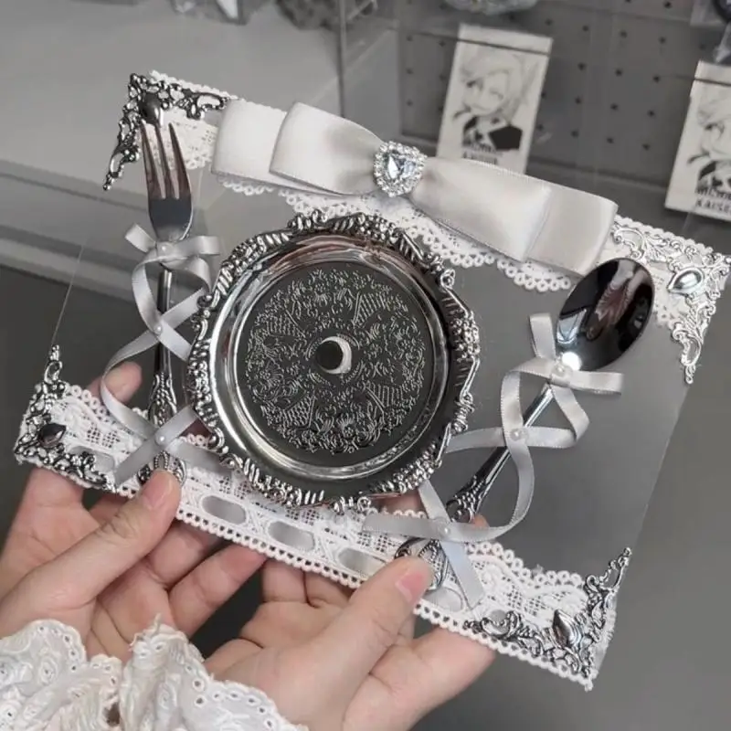 Cosplay Quadratic Element Silver Dinner Plate Lace Ribbon Handmade Badge Display Board, Ita Bag Insert Board
