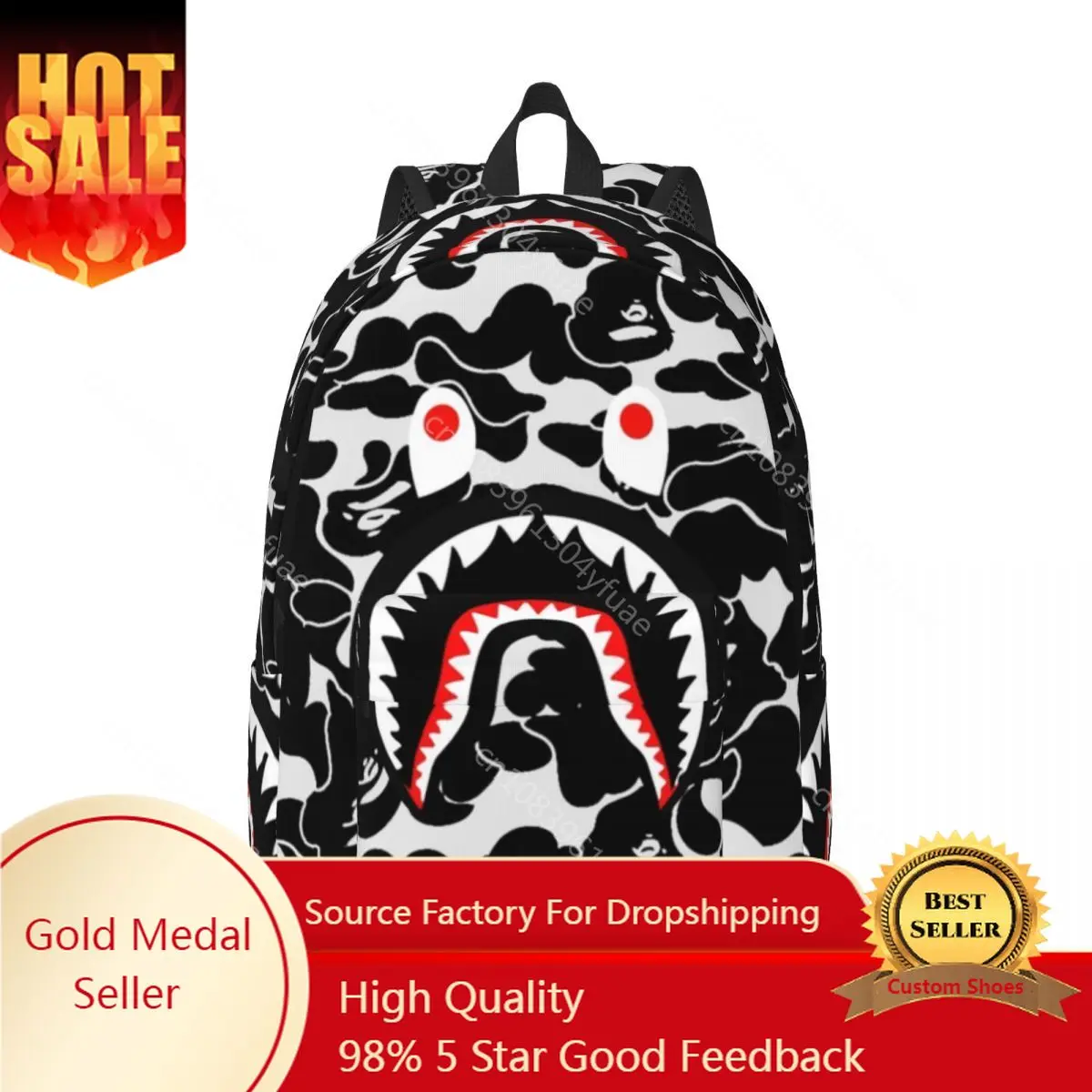 

Shark Teeth Backpack Cartoon Animal Unisex Polyester Workout Backpacks Large Pretty High School Bags Rucksack Christmas Gift