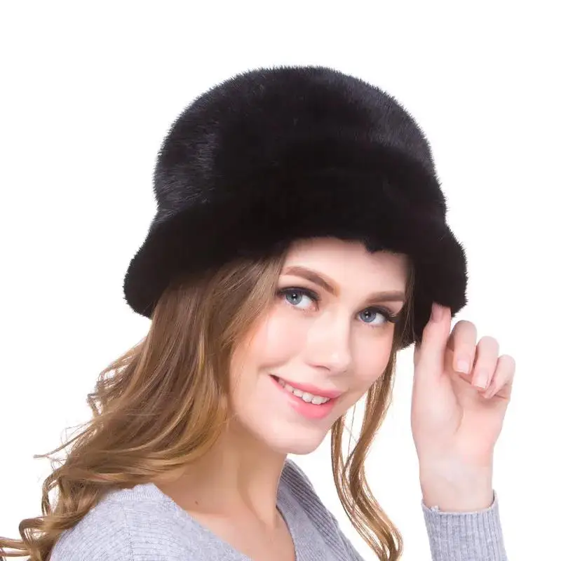 Warm Natural Mink Fur Handmade Women's Winter Fashion Hat Real  Woman's Hat Solid Color Warm Ear Caps