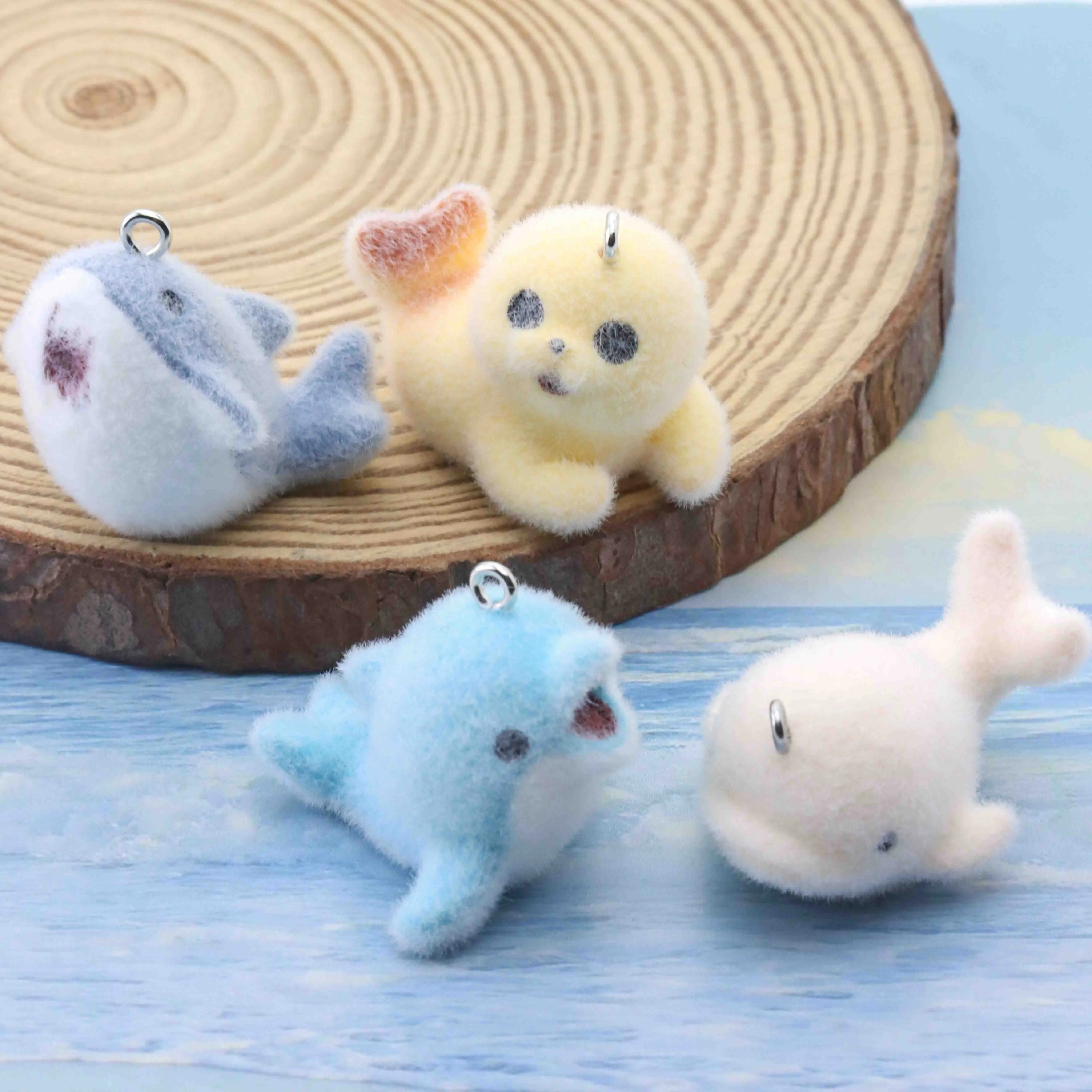 

10pcs Resin Flocking Cute Diy Marine Animal Charm Keychain For Backpack Car Necklace Pendant Ornaments Accessories Material